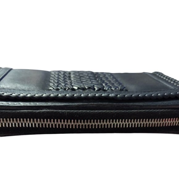 Gucci Black Braided Leather Continental Wallet w Gucci Charm Zipper - Rare - Picture 4 of 9